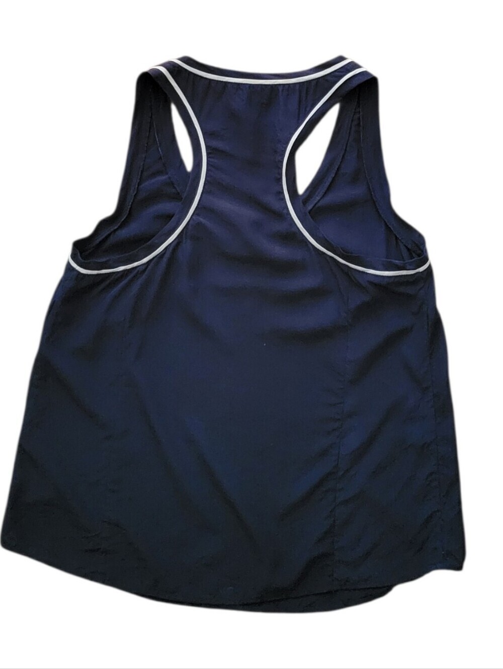 Joie Navy 100% Silk Racerback Blouse with White Trim - Picture 2 of 7